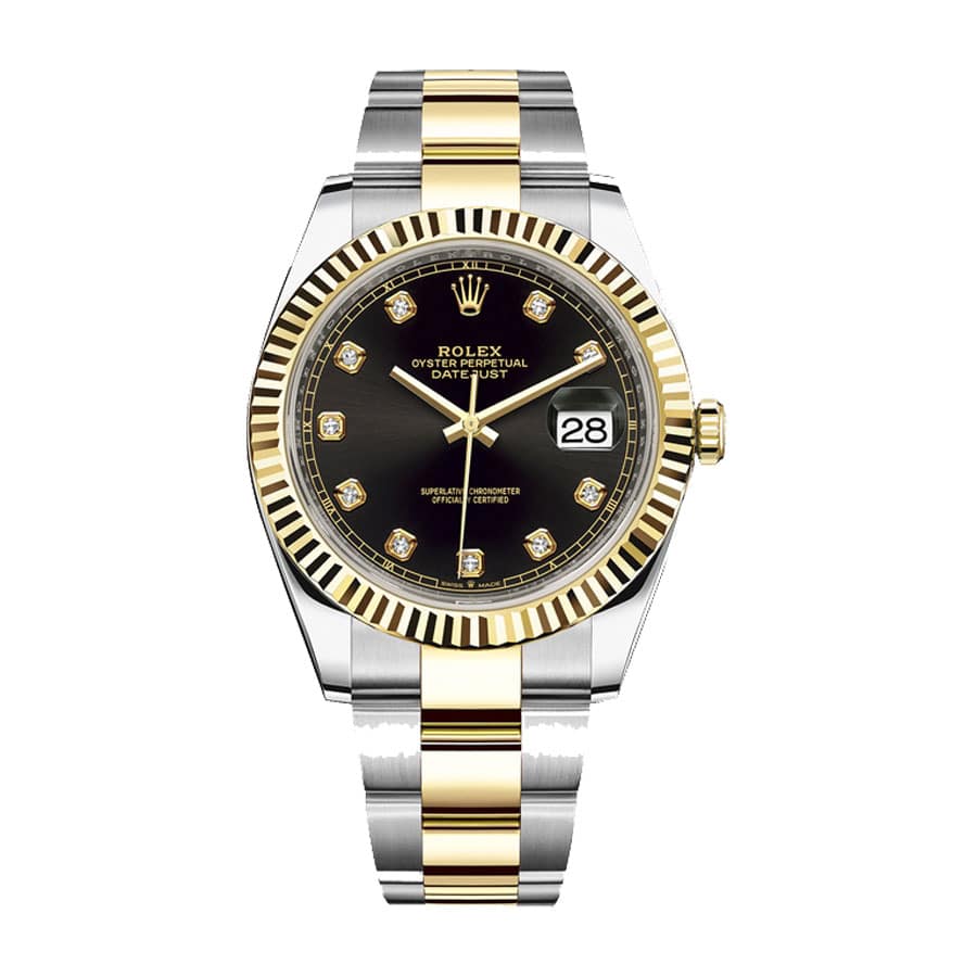 rolex-datejust-41mm-yellow-gold-automatic-black-with-diamond-dial